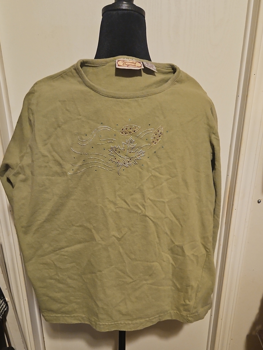 Embellished Olive Green Long Sleeve Tee
